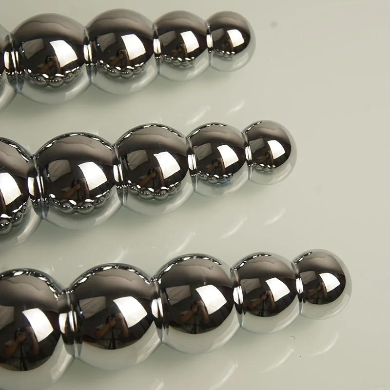 Tapón anal de acero inoxidable para masaje de próstata, con 5 bolas, juguetes sexuales para hombres, mujeres y homosexuales, tapones anales de metal
