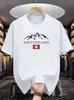 Herren Schweiz Alpen Grafik T-Shirt - Schwarz mit Weißem & Rotes Bergmotiv