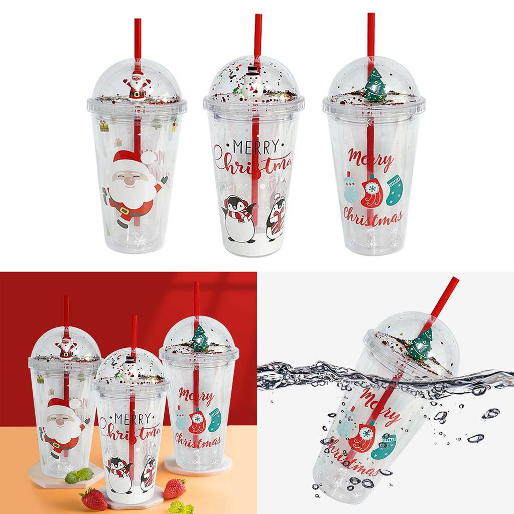 450ml Double Wall Insulated Glitter Cup Reusable Water Tumbler Straw Cups Plastic Drinking Cup Perfect Gift for Children