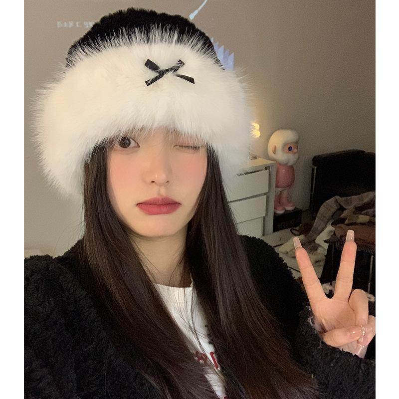Plush Knitted Fisherman Hat for Women  New Autumn and Winter Korean Version Versatile  Thickened Warm and Cold Proof  Ear Protection Small Face