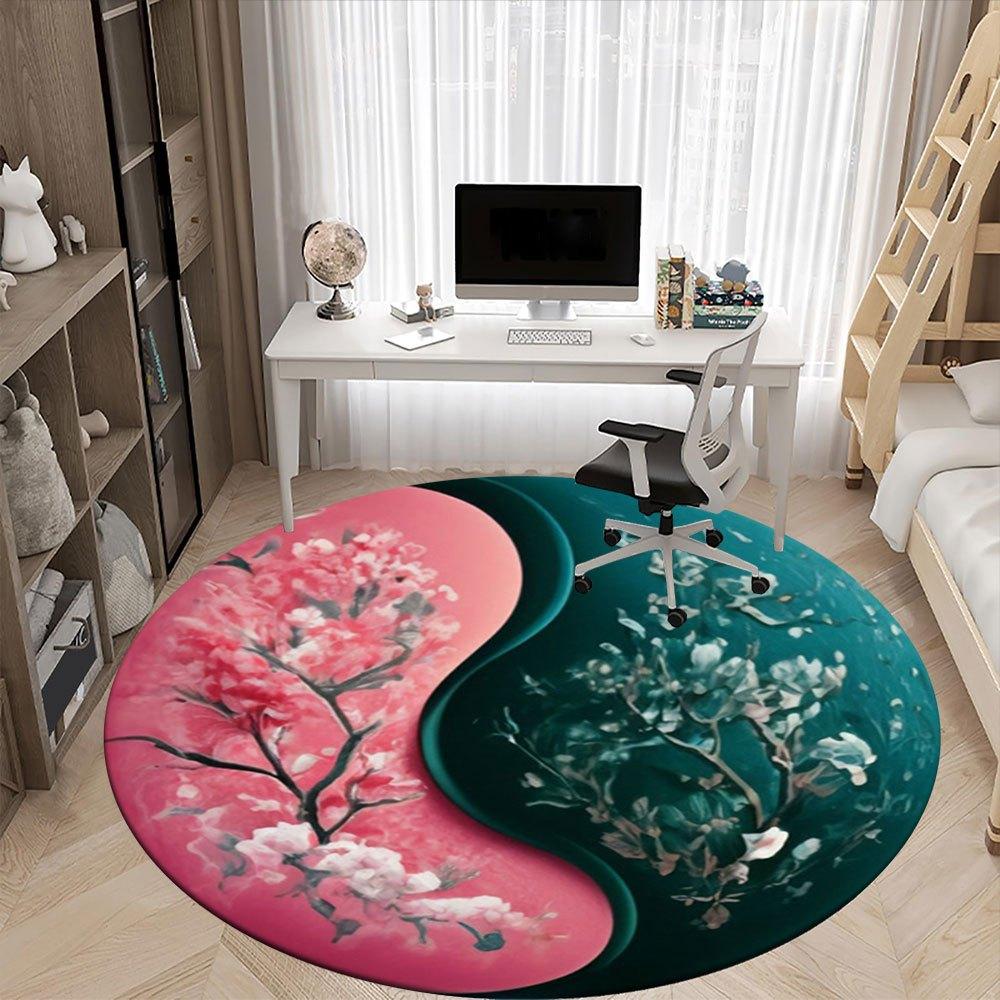 Yin Yang Harmony: Floral Balance Wall ArtRound Non-Slip chair mat chair carpet for office Rugs for Office Decor Gift For Valentine's Day Mother's Day