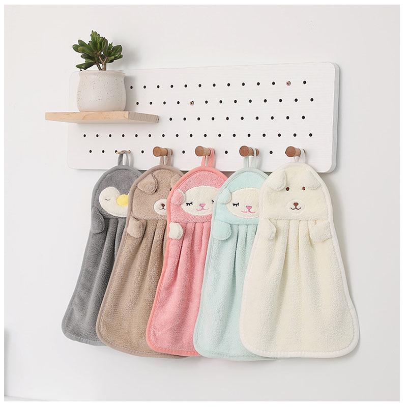 Cartoon Cute Hanging Coral Fleece Hand Towel for Kitchen and Bathroom