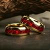 Fashion 8mm Men Stainless Steel Rings Gold Color Brushed Red Pomegranate Inlay Rings for Men Wedding Jewelry Christmas Gift