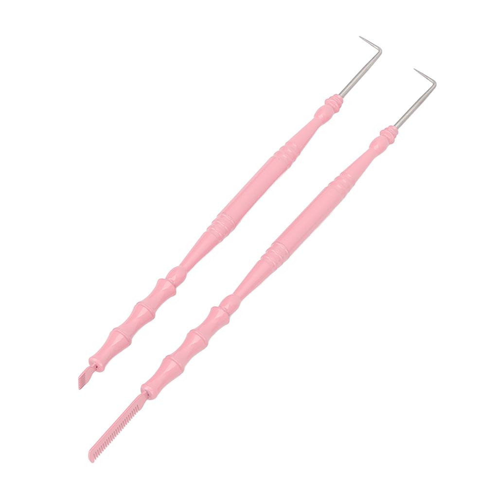 2pcs Lash Perm Tool Double Head Stainless Steel Bamboo Joint Shape Handle Lash Eyebrow Perm Separator Tool Pink