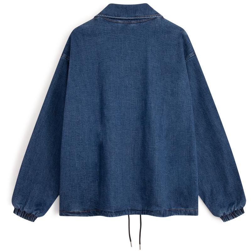 Calvin Klein Letter Fabric Label Drawstring Hem Lapel Single-Breasted Denim Jacket Men Jacket Denim-Blue J325534