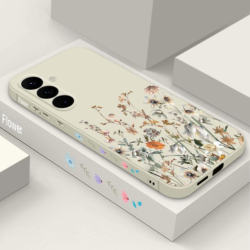 White Flower Pattern Case For Samsung S26 S25 Ultra S24 S23 S22 Plus S21 FE A15 A16 A17 A35 A36 A54 A55 A56 5G Soft Silicone Cover