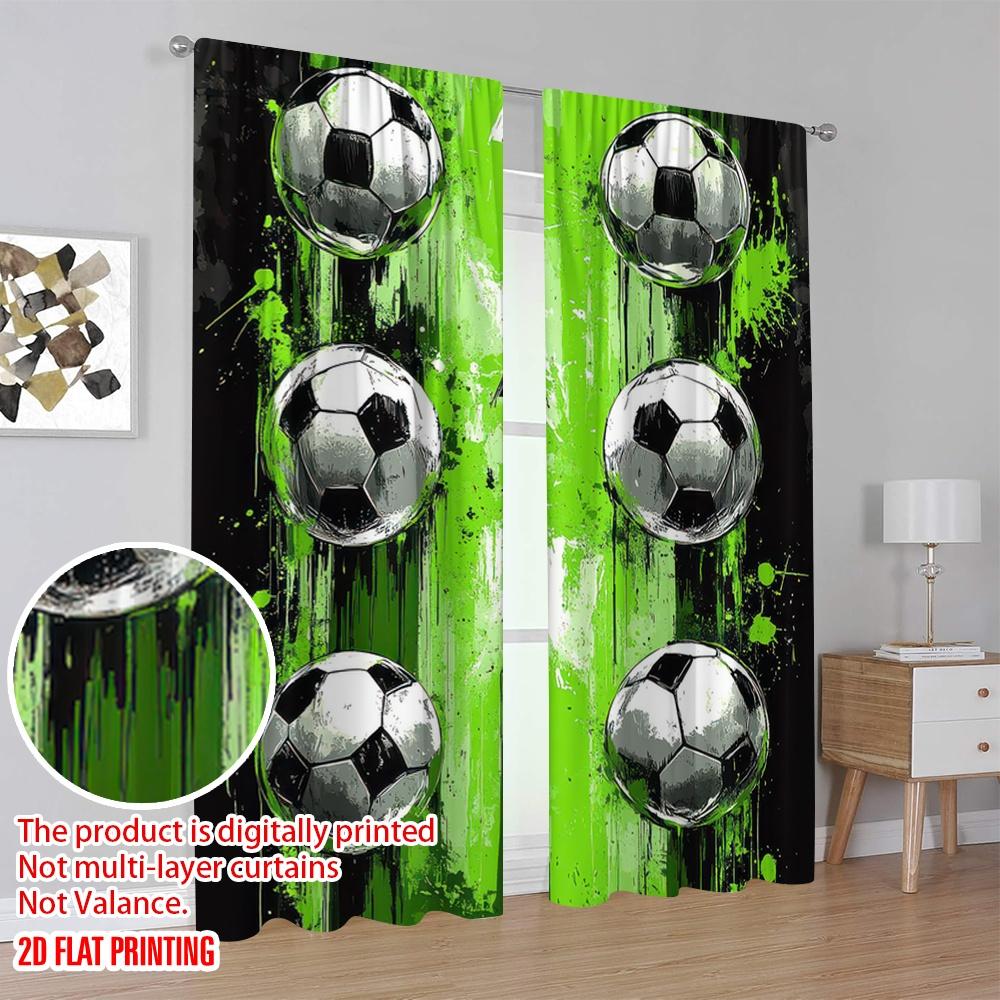2D Flachdruck 2 Stück Vorhänge Fußball Vielseitig Langlebig Polyester Ohne Strom Familienfeier Nutzung für Schlafzimmer und Wohnzimmer
