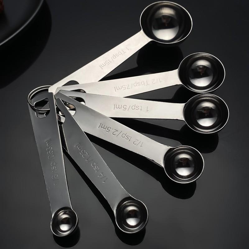 6-Piece Stainless Steel Measuring Spoons Set Baking Cooking Seasoning Precise Milliliter Scoops