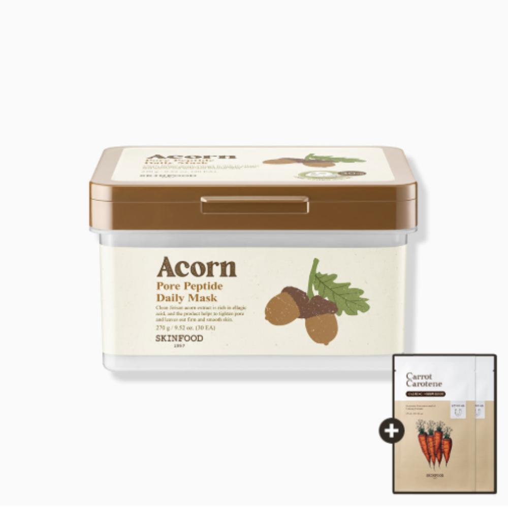 Skinfood Acorn Pore Daily Firming Mask 30pcs 270g (Acorn Mask Pack) [Includes 2 Carrot Masks]