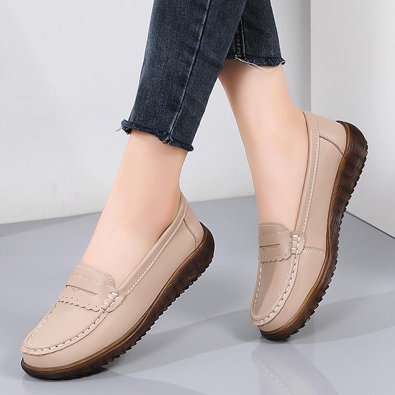 Cow tendon sole soft-soled shoes single shoes medium leather shoes summer hollow hole shoes