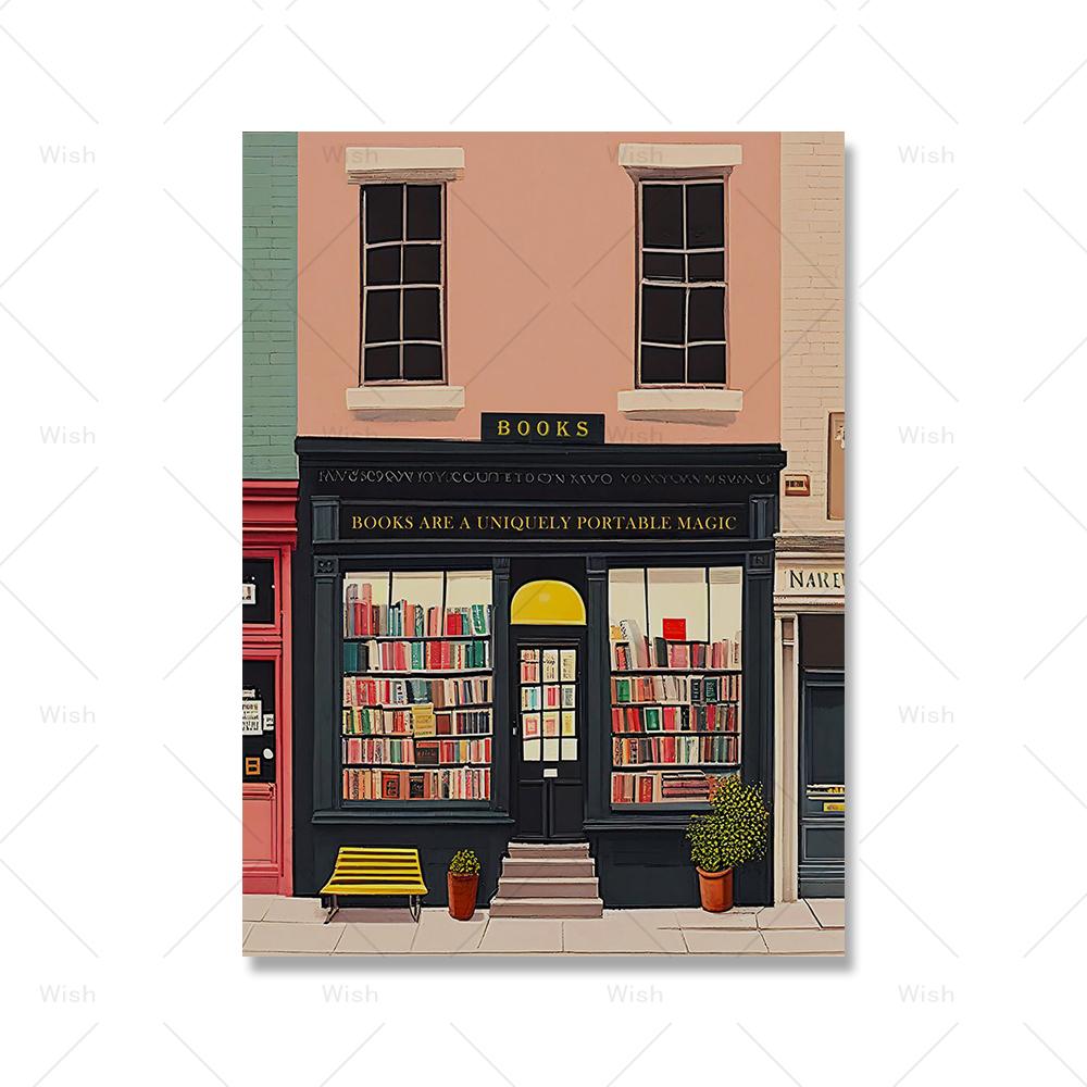 

Скандинавский мультфильм, красочная картина на холсте, современный книжный магазин в Нью-Йорке, иллюстрация для чтения, принт, настенный художественный постер, домашний декор для спальни 30x40cm No Framed