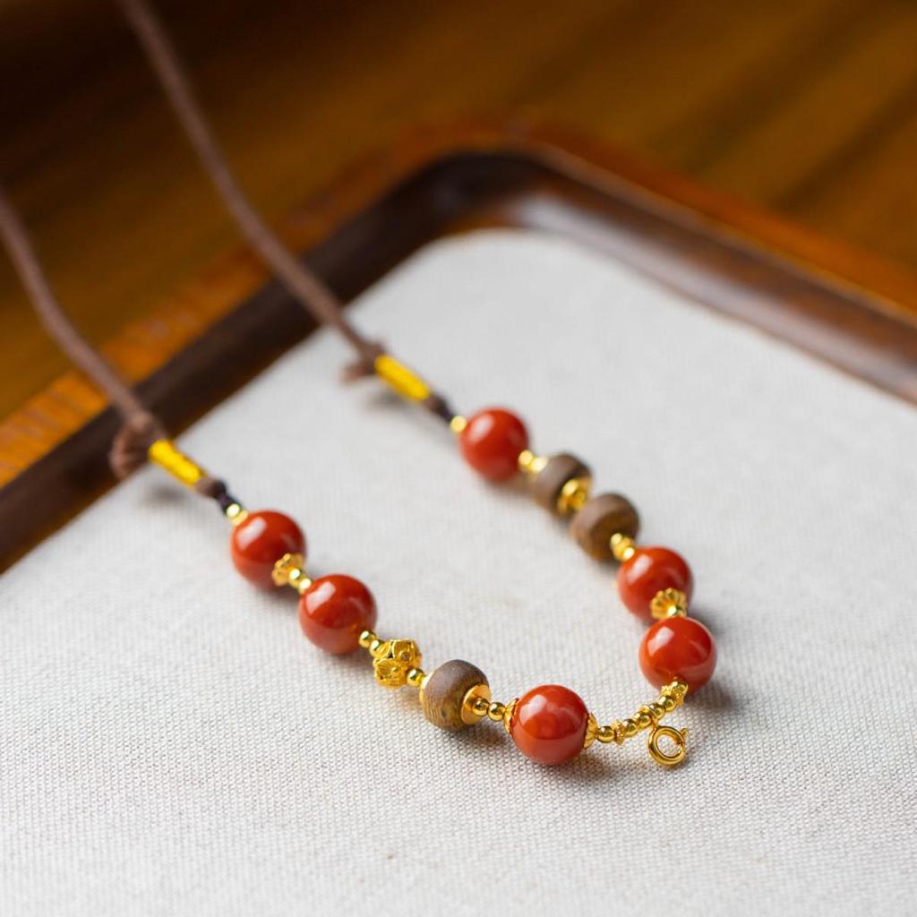 Xirui Red Agate Beaded Necklace with Star Rope Clasp – Retro Style Sweater or Collarbone Chain for Women
