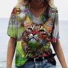 Trendy 3D T-shirt with Cartoon Cat Pattern Printed Women's T-shirt Short Sleeved 3D Printed Casual T-shirt