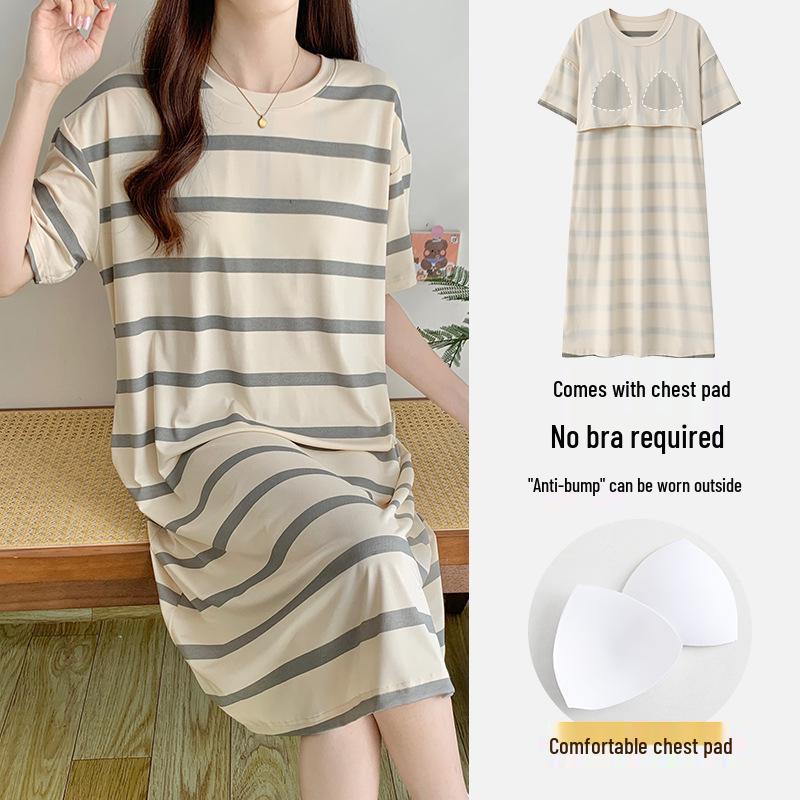 Women's Summer Modal Pajamas: Short Sleeve, Thin Style, with Chest Pads, Round Neck – Sweet Student Homewear