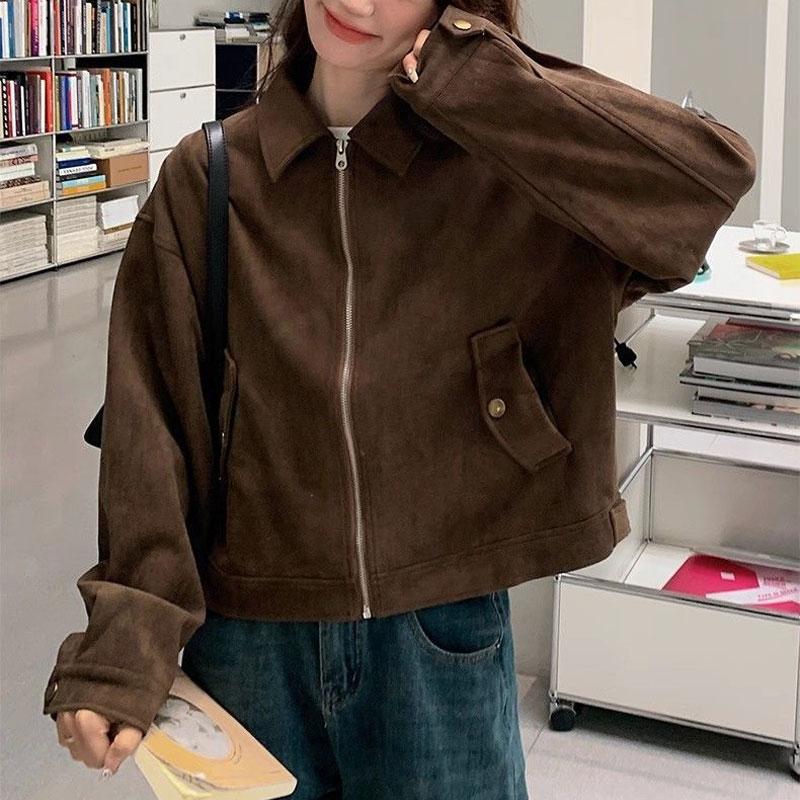 Giacche vintage Maillard con colletto risvoltato Autunno Inverno Nuovo American Retro Cerniera Abbigliamento Femminile Cappotti larghi con bottoni alla moda