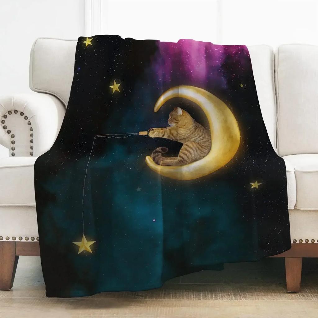 Cat Book Pattern Flannel Throw Blanket Gifts Reading Lover Cute Animals Decor Home Bedroom Soft Warm Cozy Lightweight King Size