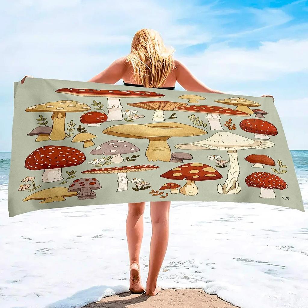 Microfiber Mushroom Beach Towel Wild Flowers Bath Towel Quick Dry Sand Free Hand Towels for Bathroom Travel Yoga Swim Hotel Spa