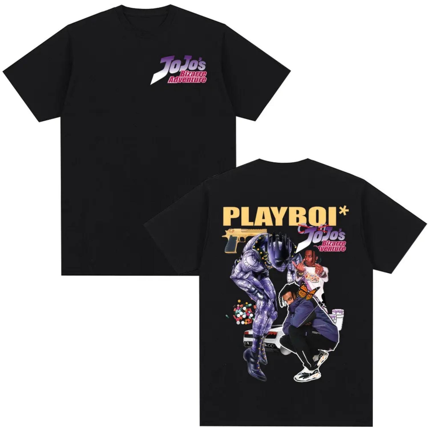

Anime Jojo Bizarre Adventure Playboi Cati T Shirts Men Women Casual Cotton New Short Sleeves Oversized Top Harajuku Streetwear S чёрный