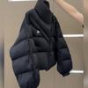 Warm Black Winter Coat Short Puffer Jacket Stylish Cotton Outerwear