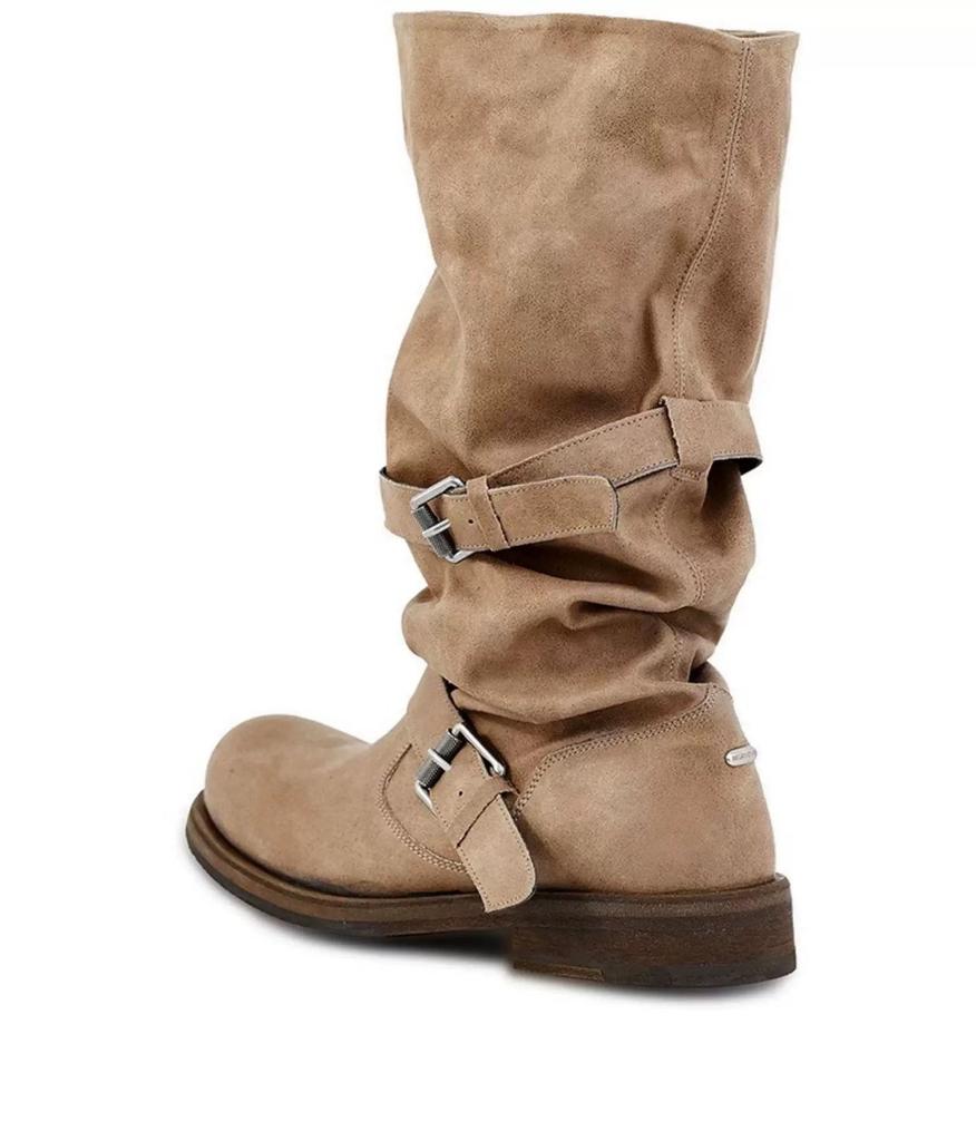 In Stock: Women's Two-Way Wear Heavy-Duty Distressed Knight Boots with Belt Buckle - Retro Style Outdoor Boots