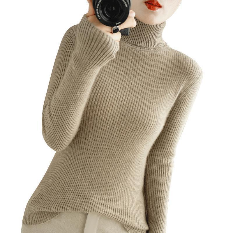 Autumn Winter High Neck Sweater for Women Slim Fit Base Pullover Top Solid Long Sleeve Pit Striped Knit Sweaters