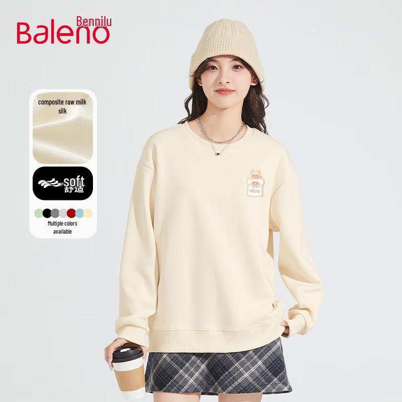 Baleno Women's Milk Silk Round Neck Sweatshirt with Cat Heart Graphic