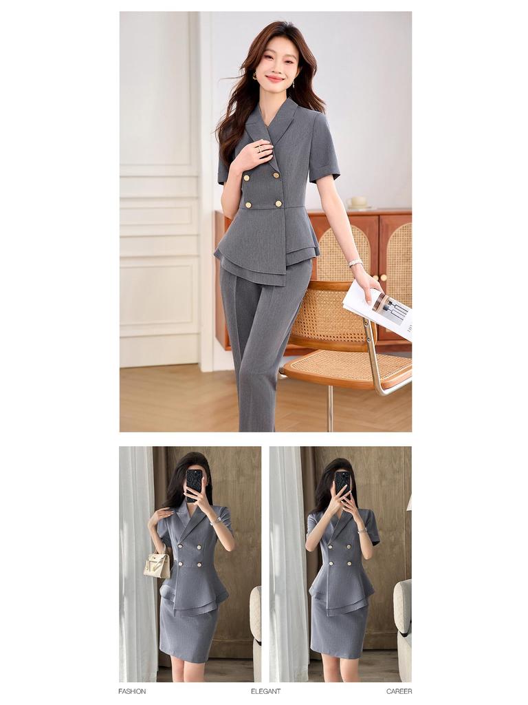 Women's Summer Short-Sleeve Suit Set - Elegant, High-End Professional Attire for Front Desk Managers
