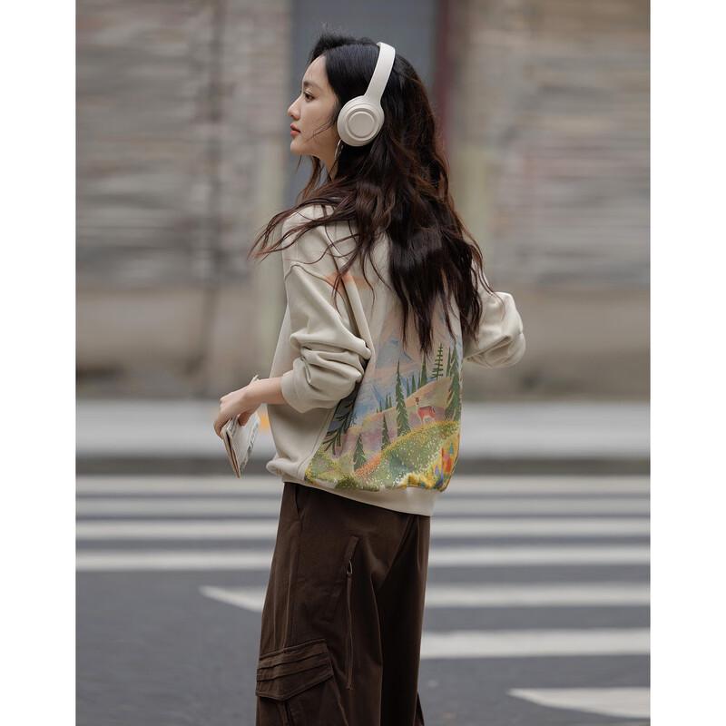 

Demana Artistic Cloud Cotton Retro Print Round Neck Sweatshirt M