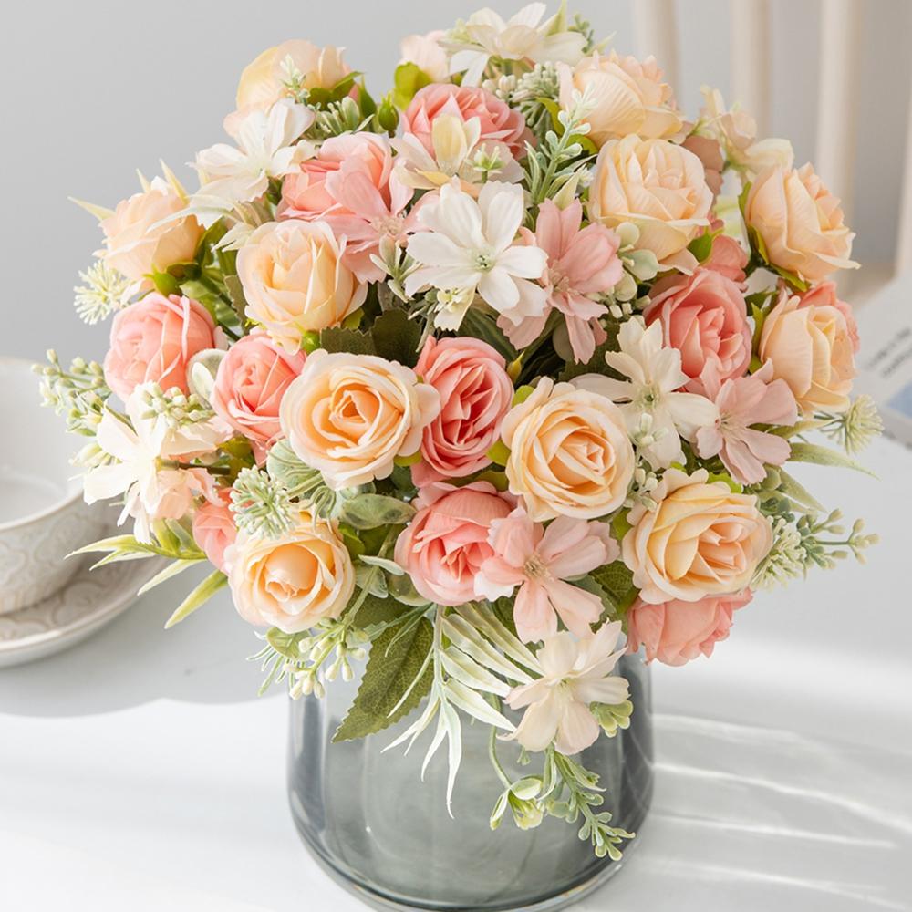 Artificial Flowers Silk Roses Wedding Wreath Home Room Table Festival Decor Bridal Bouquets Outdoor Yard Garden DIY Gifts Boxes