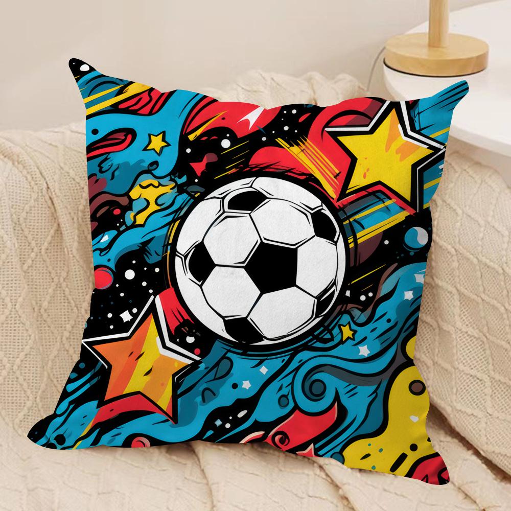 New Football Print Art Cushion Cover Silky Short Plush Invisible Zipper Dustproof Sofa Pillow Case For Home Decor