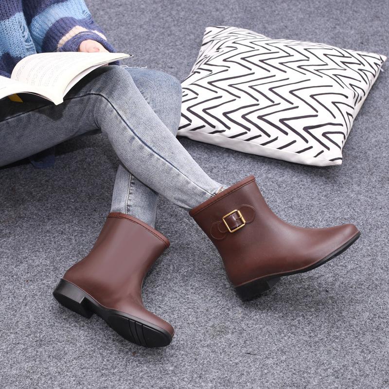 Water shoes Japanese and Korean women's rain shoes medium rain boots high-end bow waterproof glue shoes women's rain boots
