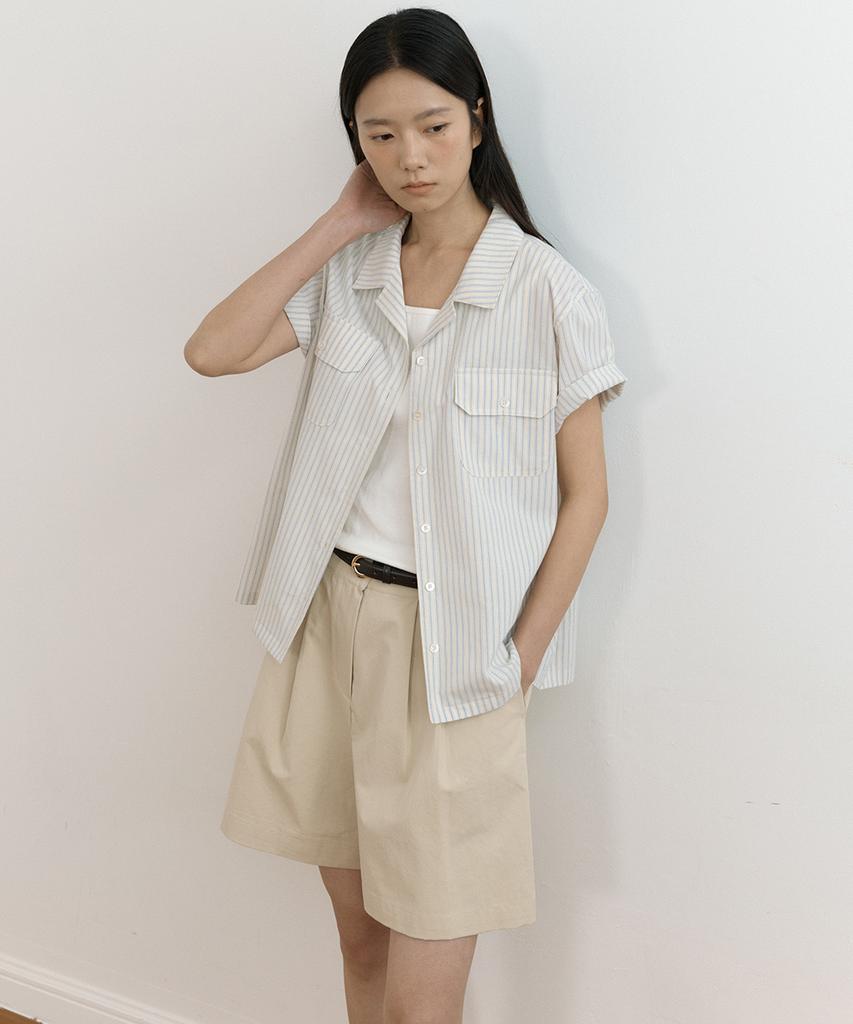 Lingseoul Cotton Double Pintuck Shorts-Beige