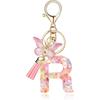English Alphabet Letter Tassels Keychain Pink Butterfly Pendant Key Chain Women Car Key Ring Bag Jewelry Simple Letter Name Gift