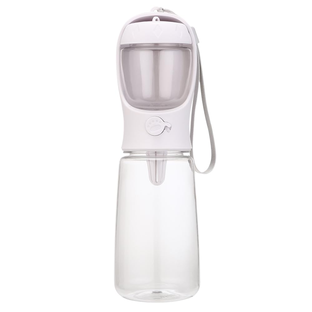 

ideamall Dog Water Fountain, Walking Bottle, Water Bottle with Treat Container, 550ml (White, 550ml)