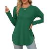 Women's O Neck Long Sleeve Tunic Top Solid Color Casual Loose Curved Hem T Shirt