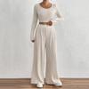 Women's Color Rib Knitted Trousers Mid-Waist Slimming Long-Sleeved Casual Suit