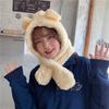 Bear hat women's winter scarf gloves three-piece cotton fleece integrated hooded cute thickened warm ear protector cotton hat