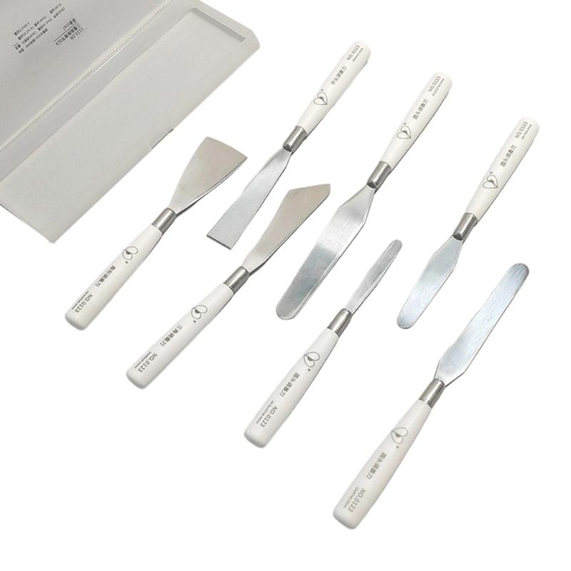7Pcs Wood Handle Painting Spatula Stainless Steel Palette Tool Paint Mixing Scraper for Acrylic Paint Oil Paint Applying
