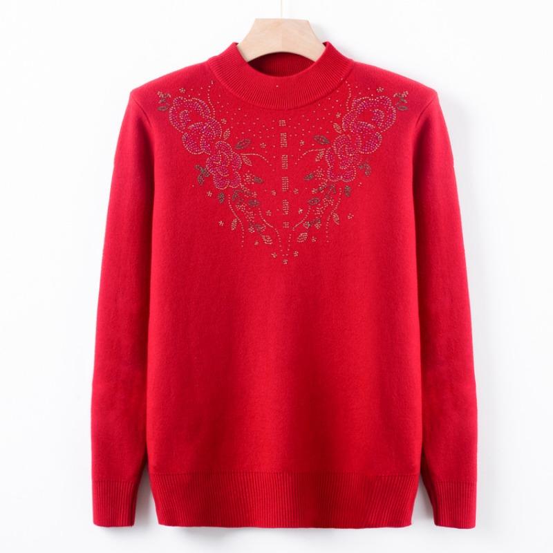 New mother's autumn and winter plush sweater medium and old women's clothing integrated plush warm bottoming shirt grandma autumn top