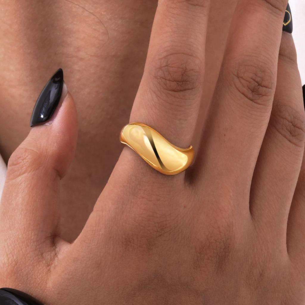 Vnox Women's Statement Ring, Chunky Gold Plated Waved Stainless Steel Finger Band, 2026 New Dainty Stackable Ring Jewelry