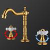 Tuqiu Gold Bathroom Faucet Total Brass Widespread Basin Faucet Black Sink Faucets 3 Hole Faucet Hot & Cold European Style