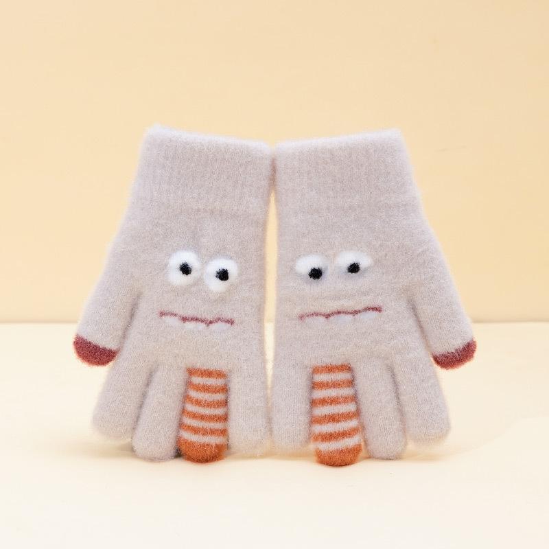 Winter Knitted Gloves Cartoon Stripe Elastic Five-finger Gloves Fashion Thickend Kids Gloves Boys And Girls