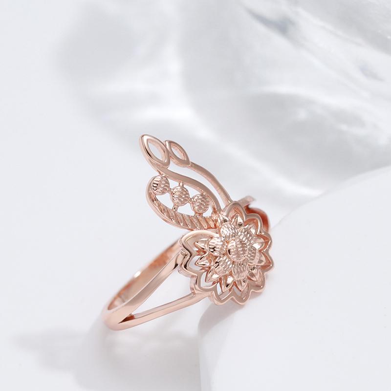 New Fashion Rose Gold Color Ring For Women Unusual Metal Sculpture Flower Ring Ethnic Bride Vintage Wedding Jewelry