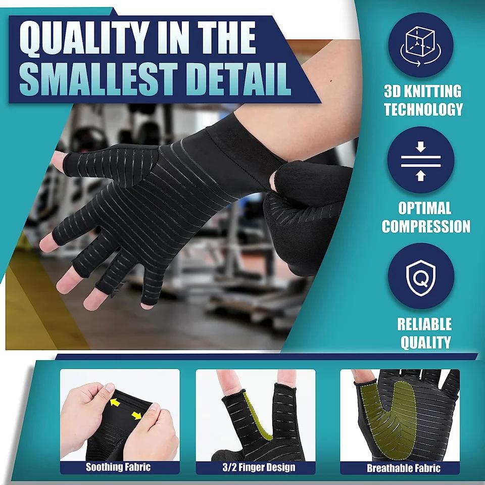 1Pair Copper Compression Arthritis Gloves Fingerless for Carpal Tunnel RSI Rheumatoid Tendonitis Hand Pain Computer Typing