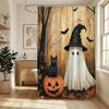 1pc 2D Flat Spooky Shower Curtain for Halloween Bath Decor with Ghosts Cat Pumpkin Shower Hanging Curtain Spooky Window Curtain