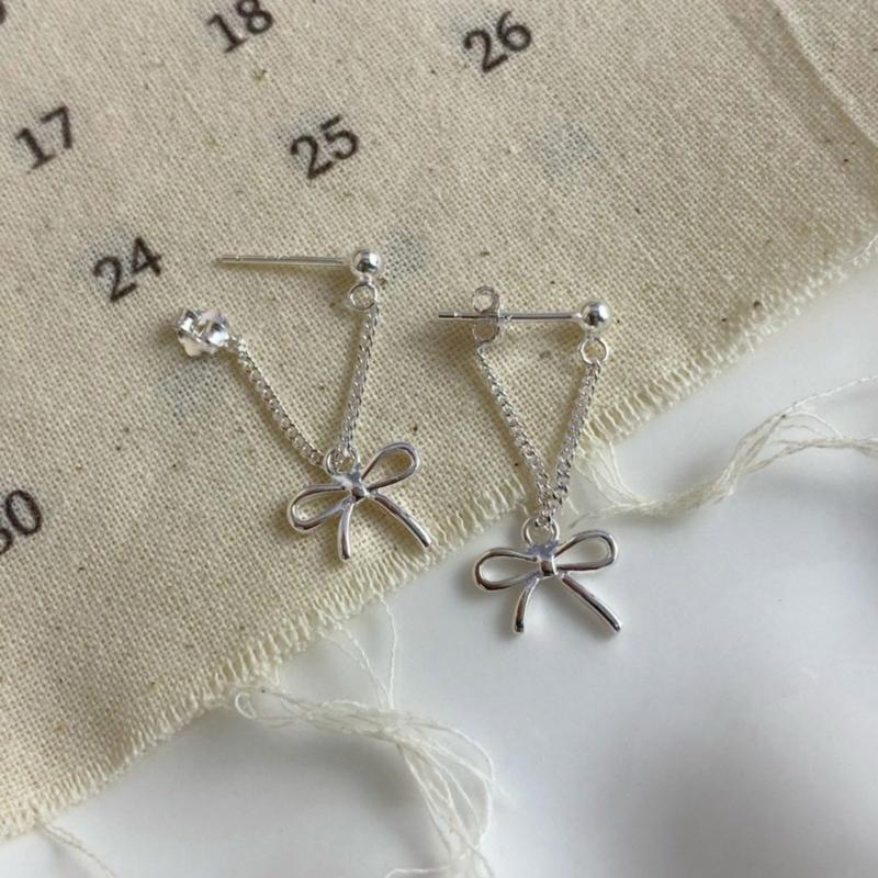 Elegant Bowknot Studs Jewelry Delicate Bowknot Pendant Ear Studs Silver Plated Earrings Adornment for Ladies