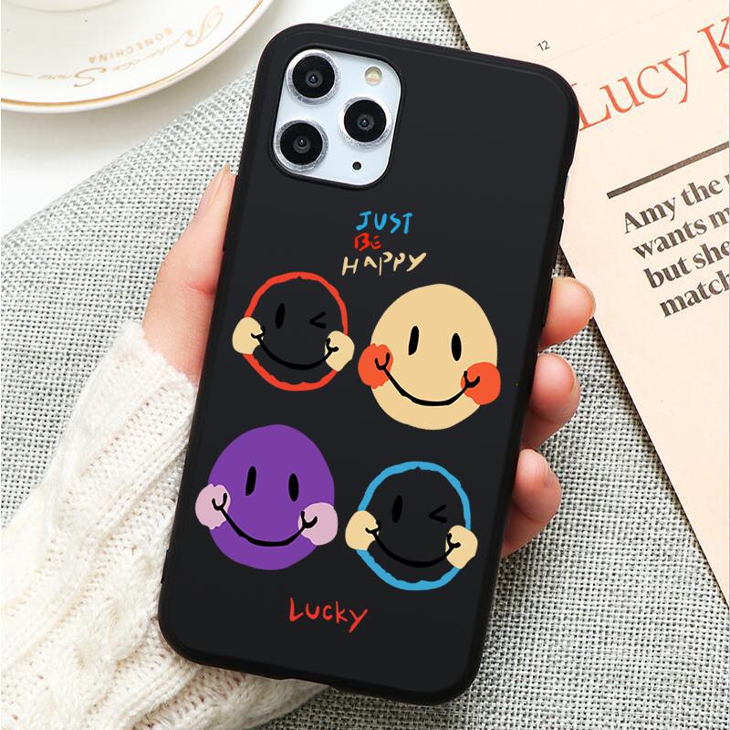 Cute Smileys Black Phone Case For iPhone 12 11 XR XS X Max 7 8 6 6S Plus 5 5S SE 2020 Back Cover For iPhone 12mini Shell