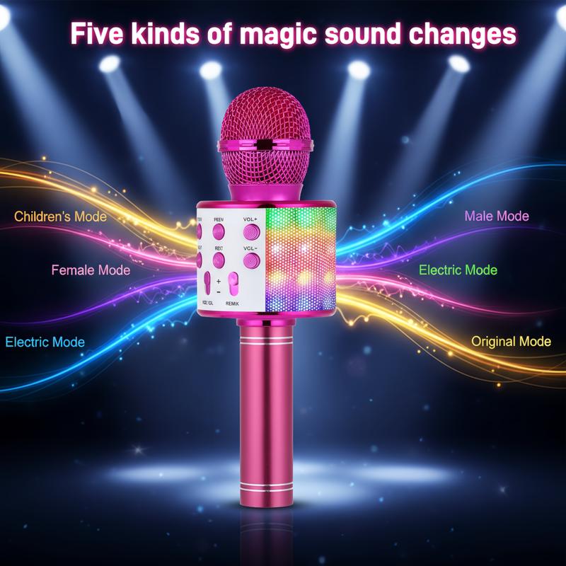 All-in-one Entertainment Microphone Speaker, Karaoke, Music Player, Voice Changer, FM Radio, LED Light Mic for Party Gathering