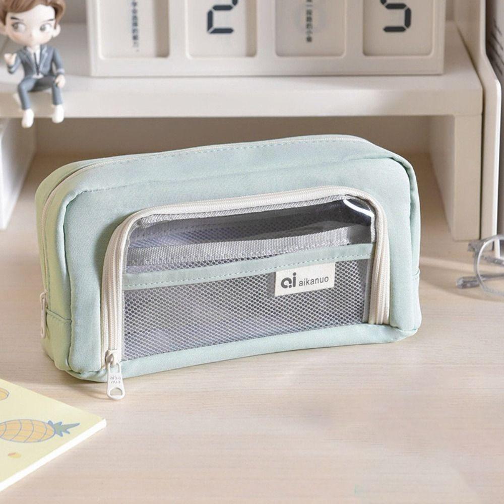 

Пенал большой вместимости на молнии, милая упаковка, студенческий мятный зеленый