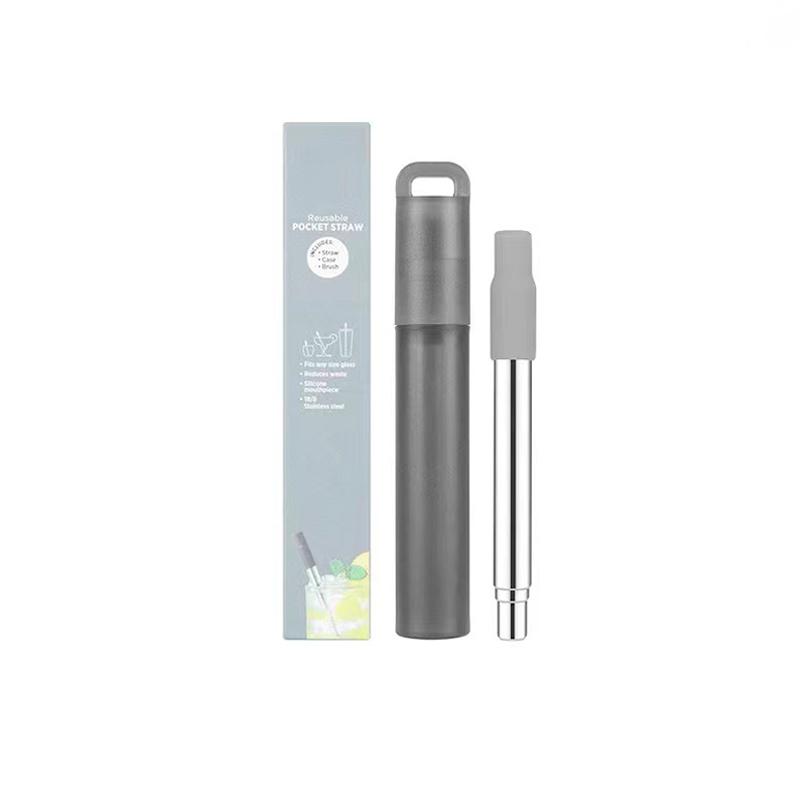 Stainless Steel Telescopic Straw Silicone Mouth Straw Travel Portable Straw Set with Box Cleaning Brush Camping Travel Straw.